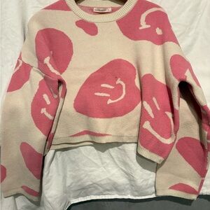 moon & madison Cream and Pink Smiley Sweater